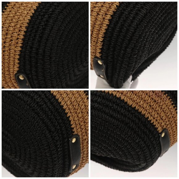 BURBERRY Blue Label Tote Bag Straw Gold Black Auth 132307 - Picture 15 of 16